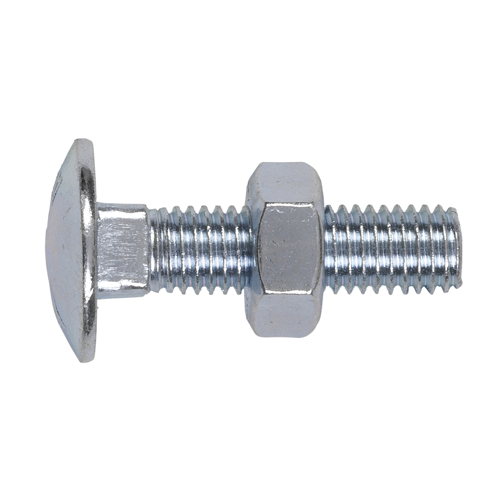 Sealey Zinc Plated Coach Bolt & Nut M10 x 40mm, DIN 603 - Pack of 50