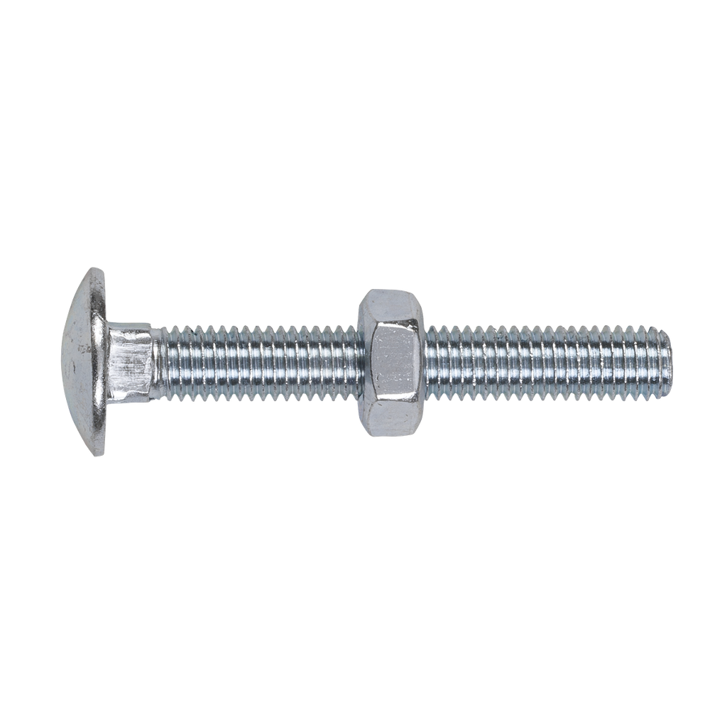 Sealey Zinc Plated Coach Bolt & Nut M10 x 75mm, DIN 603 - Pack of 50