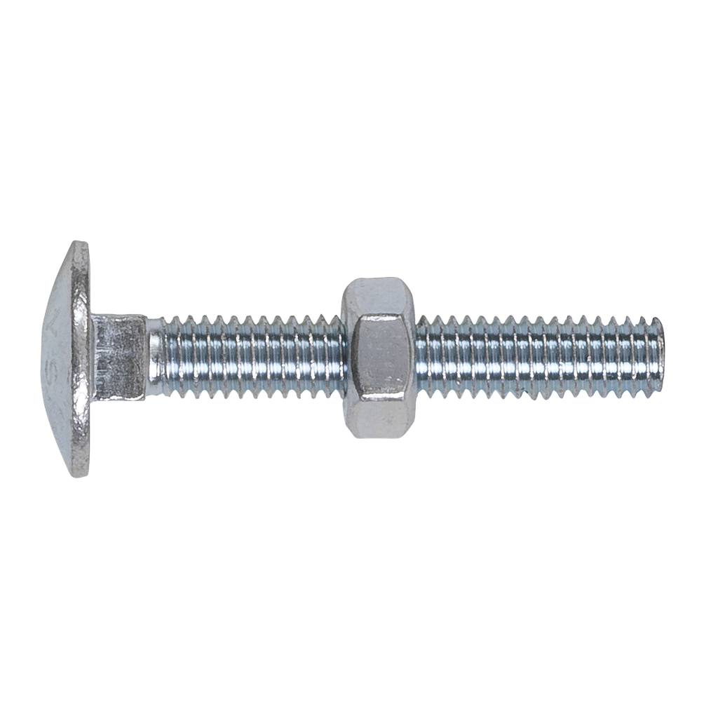 Zinc Plated Coach Bolt & Nut M6 x 40mm, DIN 603 - Pack of 100