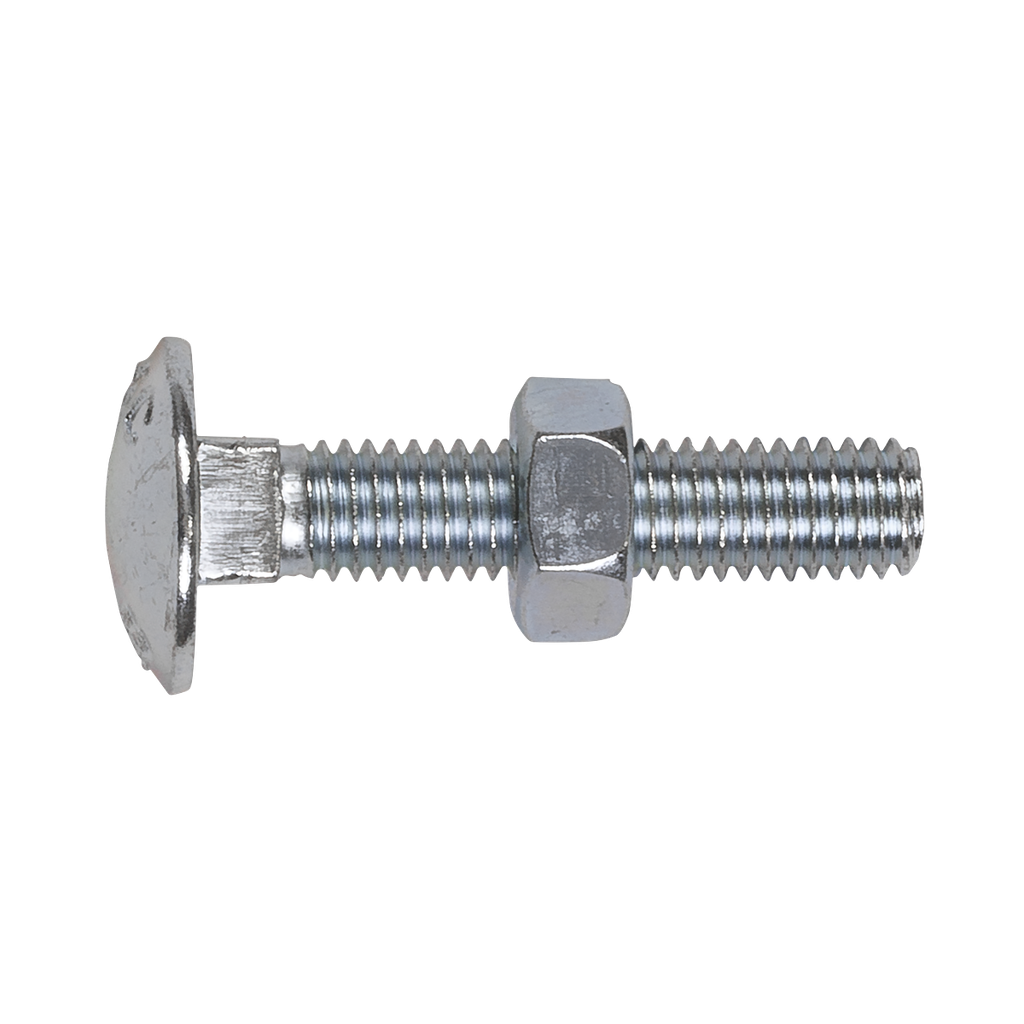 Sealey Zinc Plated Coach Bolt & Nut M8 x 40mm, DIN 603 - Pack of 50