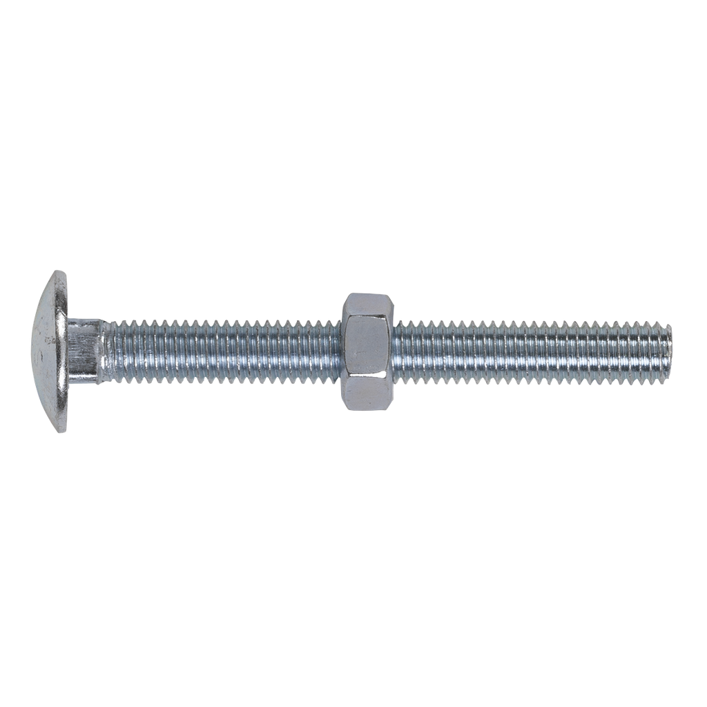 Sealey Zinc Plated Coach Bolt & Nut M8 x 75mm, DIN 603 - Pack of 50