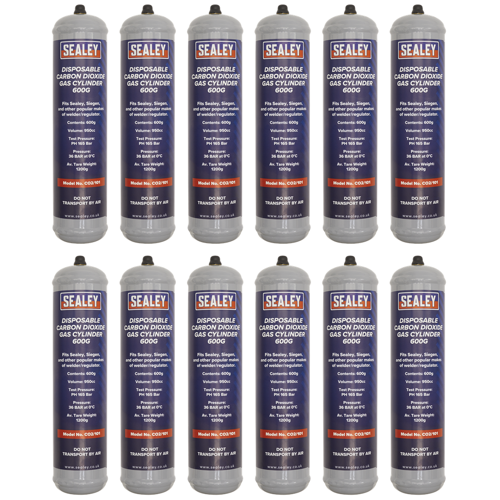 Sealey Disposable Carbon Dioxide Gas Cylinder 600g - Box of 12