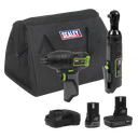 Sealey 2 x SV10.8 Series Cordless Impact Wrench & Ratchet Wrench Kit 10.8V - 2 Batteries