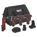 Sealey 4 x SV12 Series Cordless Power Tool Combo Kit 12V - 2 Batteries