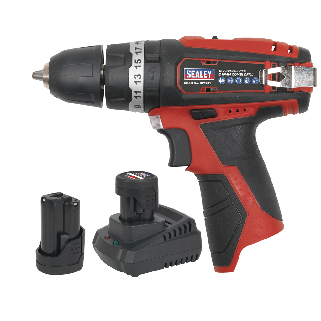 Sealey SV12 Series 10mm Cordless Combi Drill Kit 12V 1.5Ah - 2 Batteries