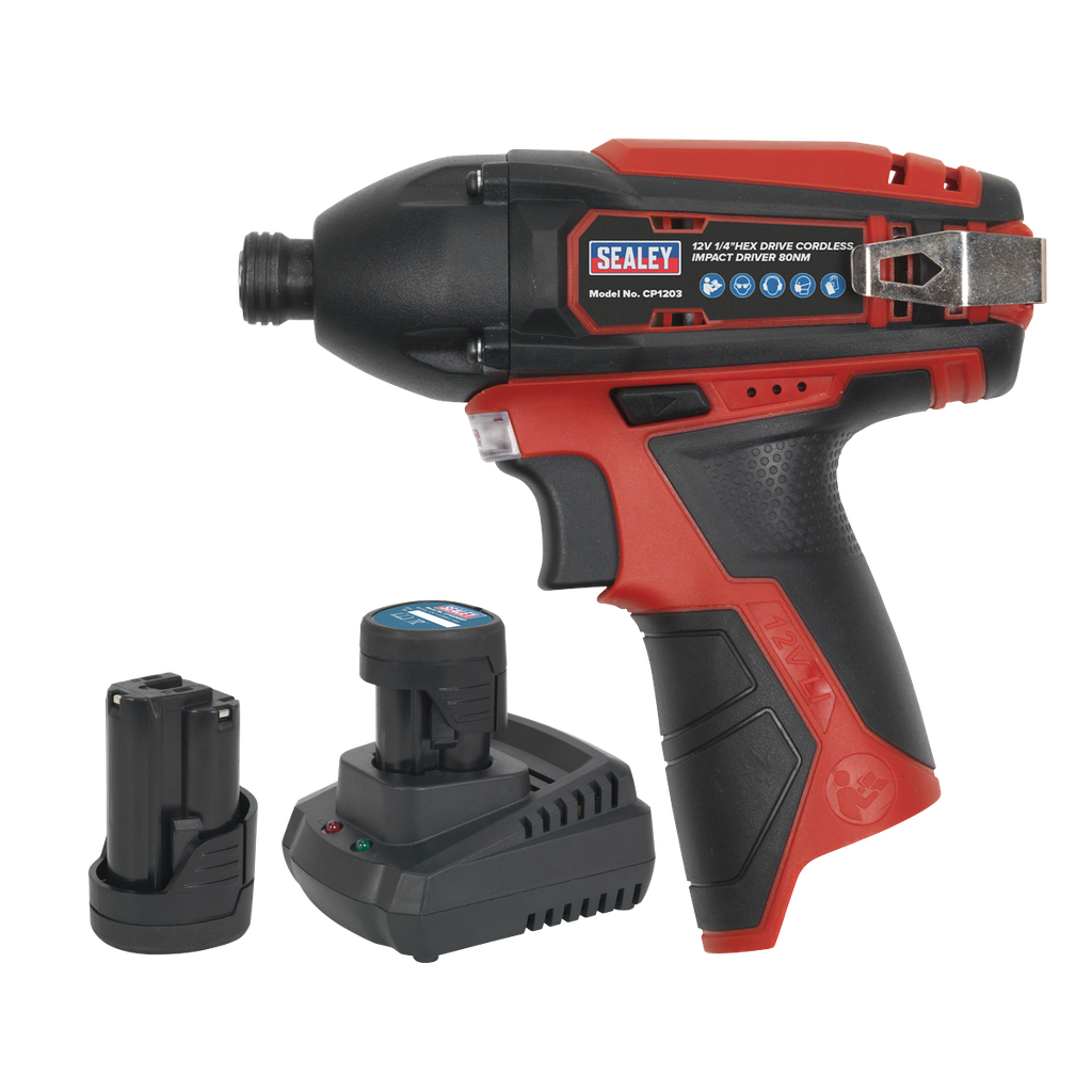 Sealey SV12 Series 1/4"Hex Drive Cordless Impact Driver Kit 12V 1.5Ah - 2 Batteries