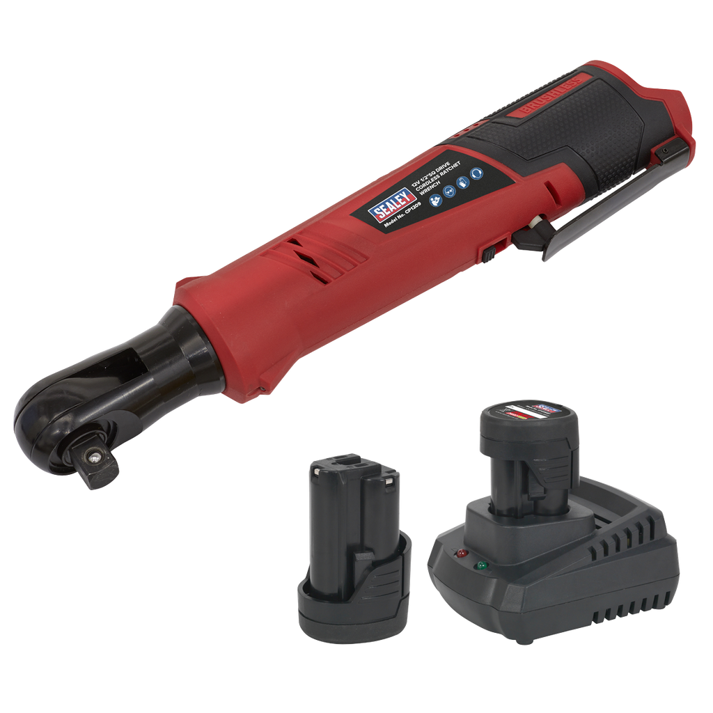 Sealey SV12 Series 1/2"Sq Drive Cordless Ratchet Wrench Kit 12V - 2 Batteries