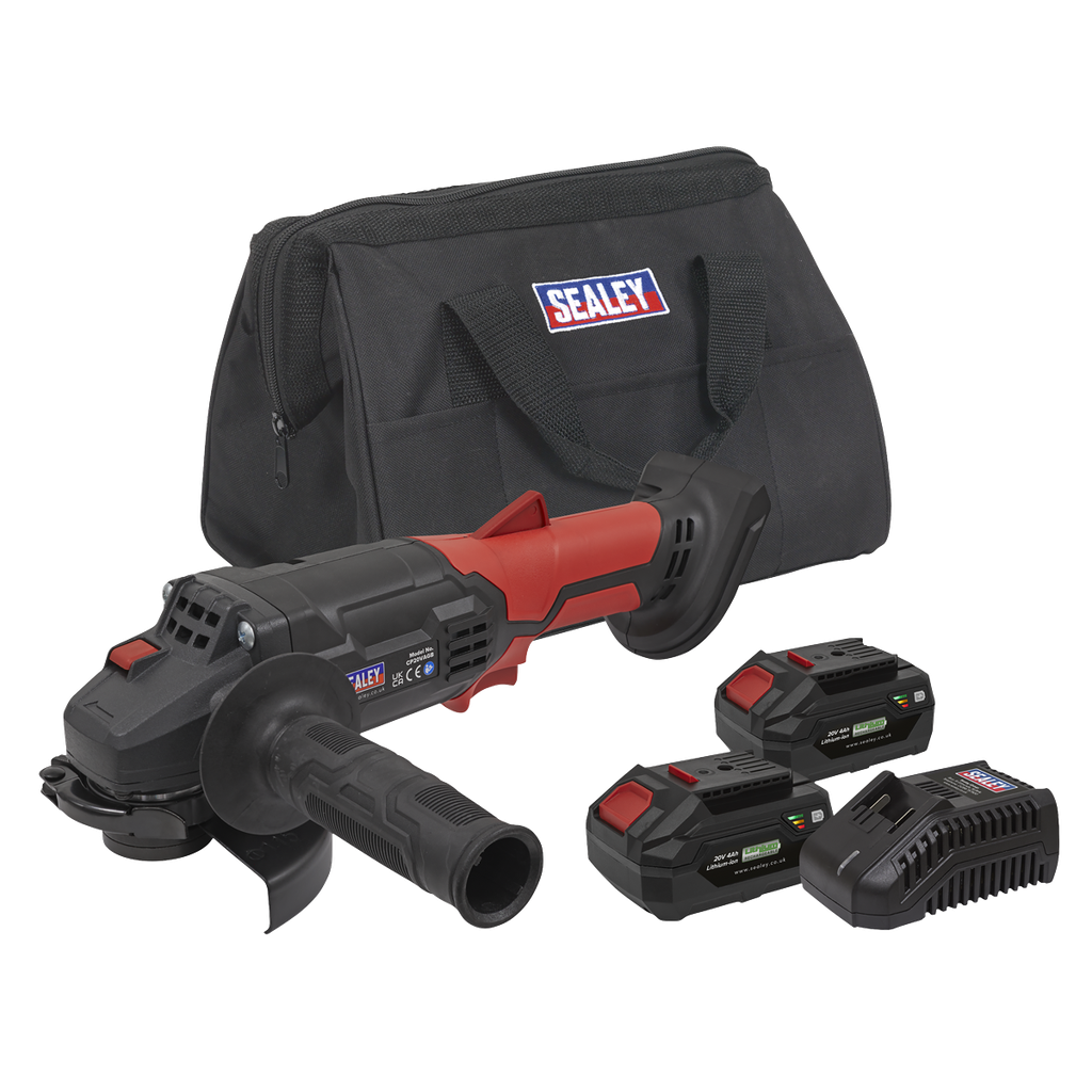 Sealey SV20 Series 115mm Cordless Angle Grinder Kit 20V 4Ah - 2 Batteries