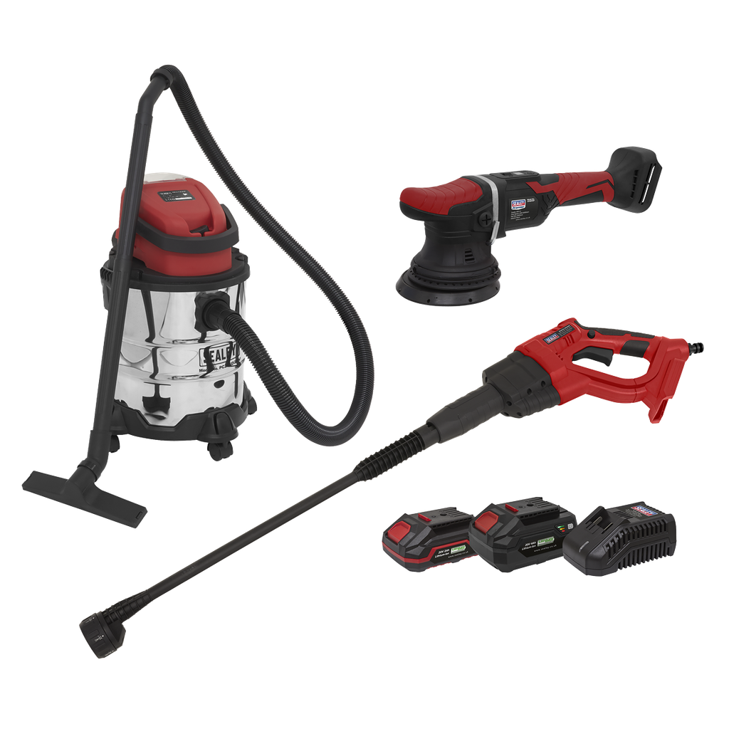 Sealey 3 x SV20 Series Cordless Car Valeting Combo Kit 20V - 2 Batteries