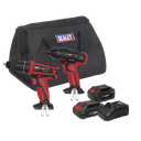 Sealey 2 x SV20 Series Cordless 13mm Combi Drill & 1/4"Hex Drive Impact Driver Combo Kit 20V - 2 Batteries