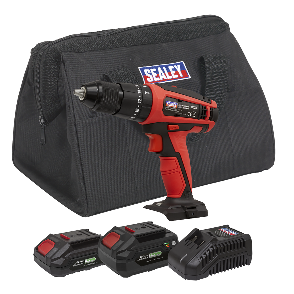 Sealey SV20 Series 13mm Cordless Combi Drill Kit 20V - 2 Batteries