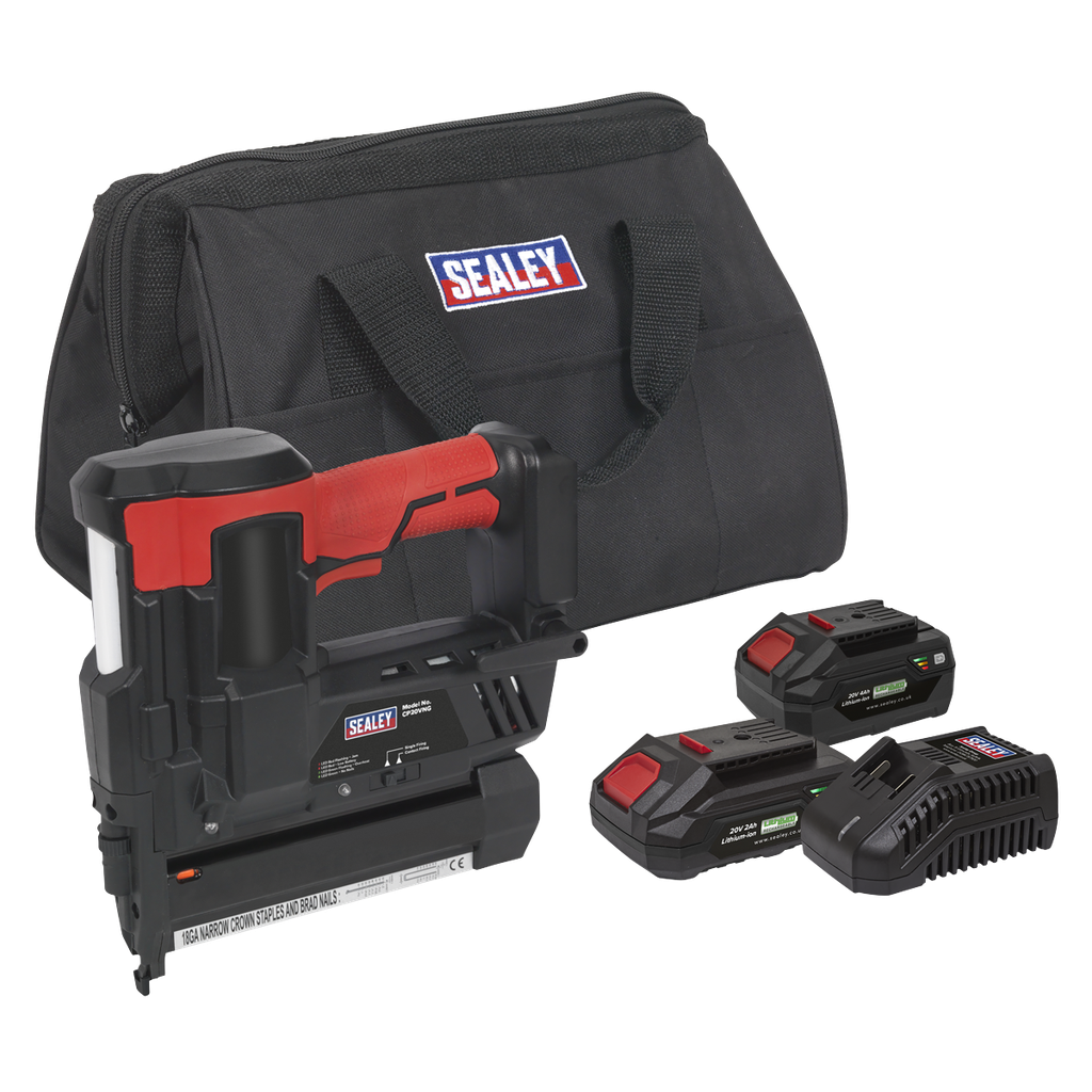 Sealey SV20 Series Cordless Staple/Nail Gun Kit 18G 20V - 2 Batteries