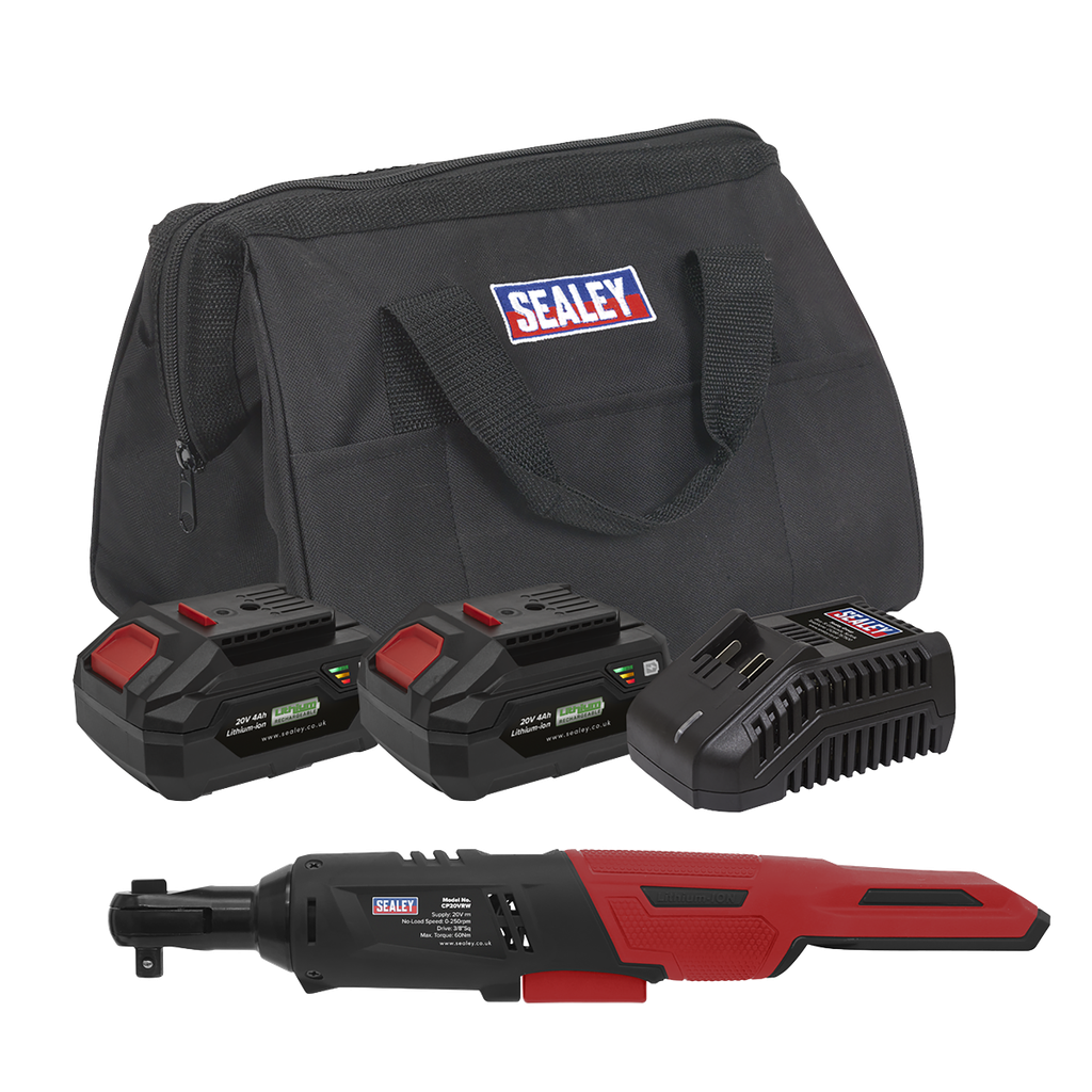 Sealey SV20 Series 3/8"Sq Drive Cordless Ratchet Wrench Kit 60Nm