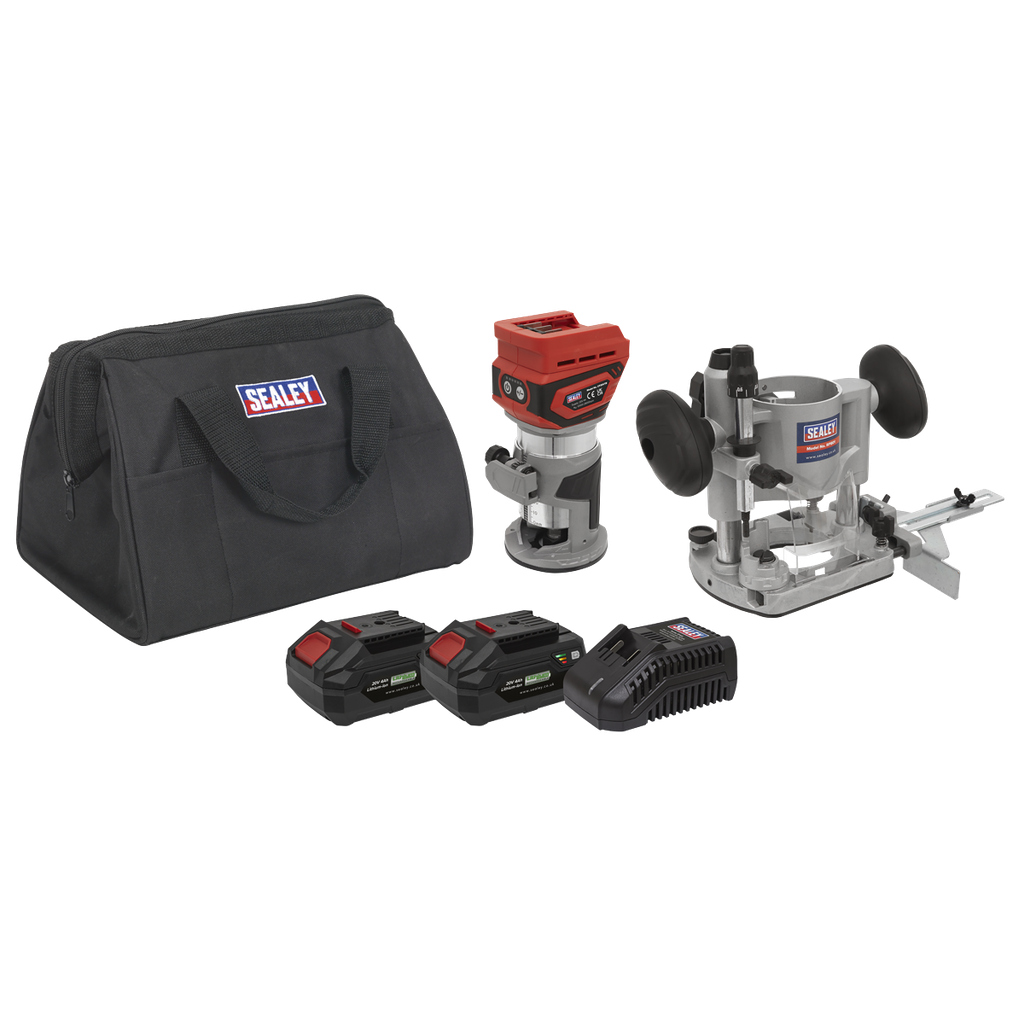 Sealey SV20 Series Cordless Trimming Router Kit 20V 4Ah - 2 Batteries