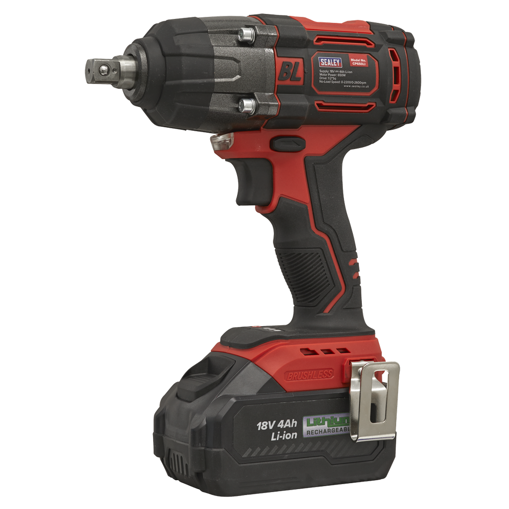 1/2"Sq Drive Cordless Brushless Impact Wrench 18V 4Ah