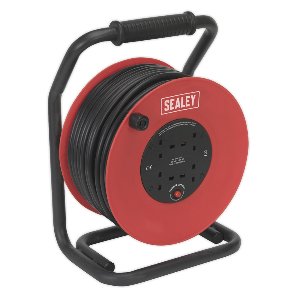 Sealey 50m Heavy-Duty Cable Reel with Thermal Trip 4 x 230V