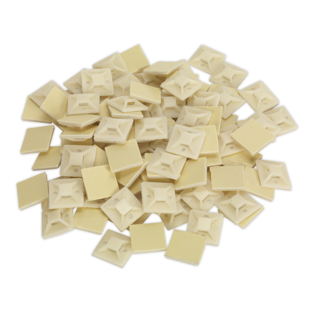 Sealey Self-Adhesive Cable Tie Mount 25 x 25mm, White - Pack of 100
