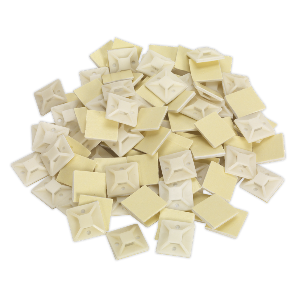 Self-Adhesive Cable Tie Mount 30 x 30mm, White - Pack of 100