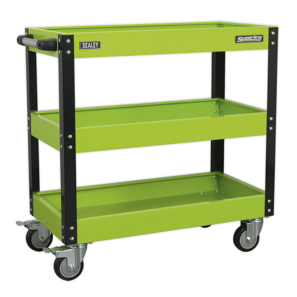 Superline PRO® Heavy-Duty Workshop Trolley 3-Level - Hi-Vis Green