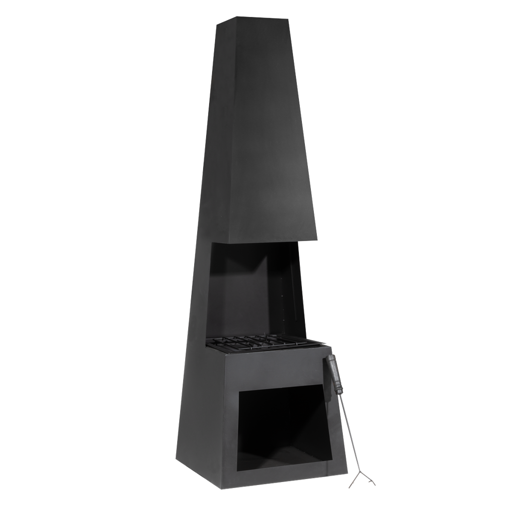 Dellonda Outdoor Chiminea Fireplace Fire Pit Heater Firewood Storage Black Steel