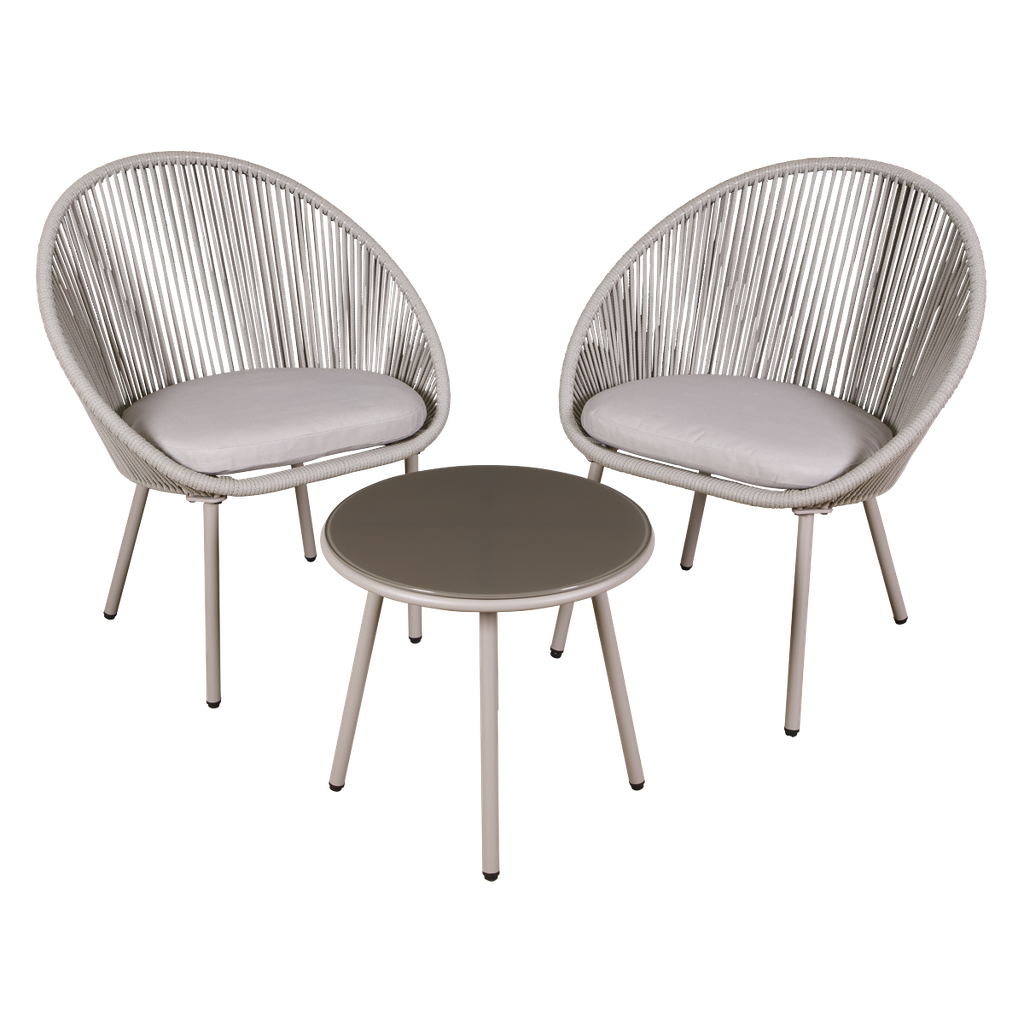 Dellonda Como Steel Bistro Set with Tempered Glass Tabletop 3pc