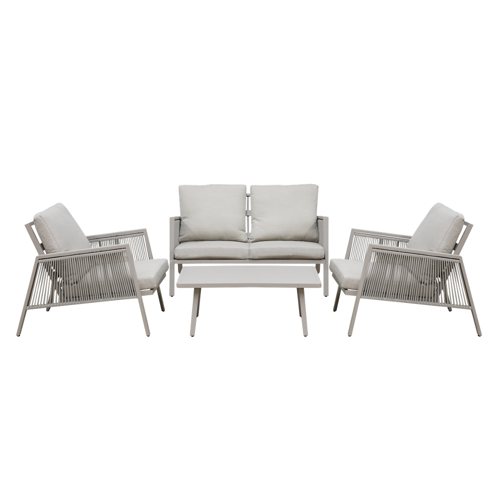 Dellonda Fusion Aluminium Outdoor Sofa, Arm Chairs & Coffee Table Set 4pc