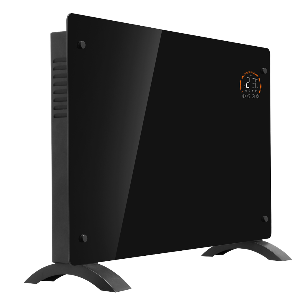 Baridi Electric Glass Panel Heater, 2000W, Thermostat Controlled Radiator with 24Hr 7 Day Timer, Wi-Fi Enabled, Remote Control, Black