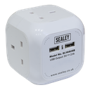 Sealey 1.4m Extension Cable Cube 4 x 230V & 2 x USB Sockets - White