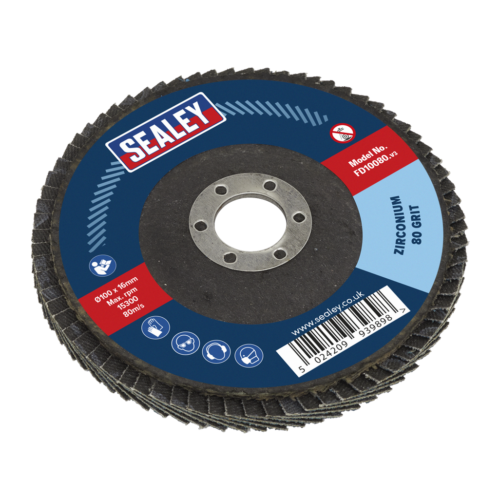 Sealey 100mm Zirconium Flap Disc 80Grit 16mm Bore