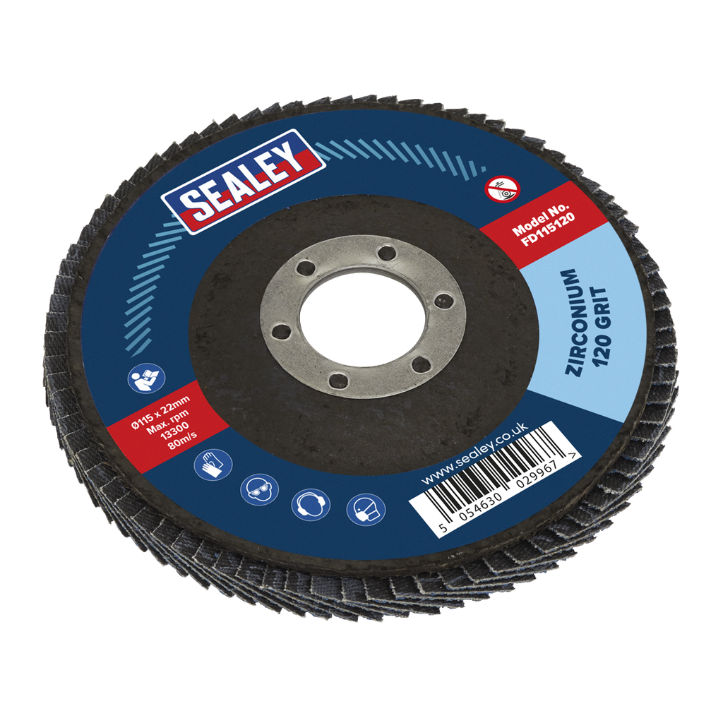 Sealey 115mm Zirconium Flap Disc 120Grit 22mm Bore