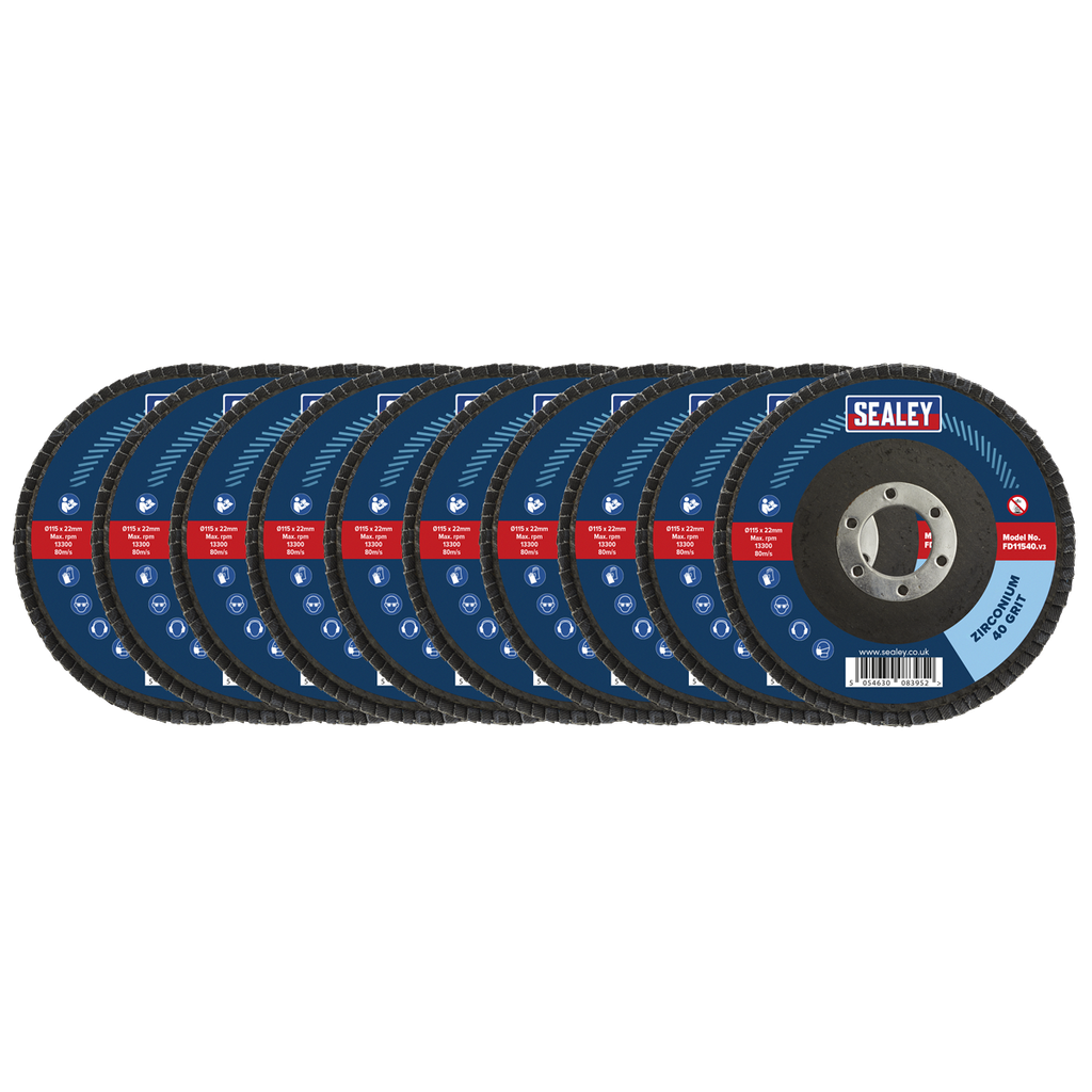 Sealey 115mm Zirconium Flap Discs 40Grit 22mm Bore - Pack of 10