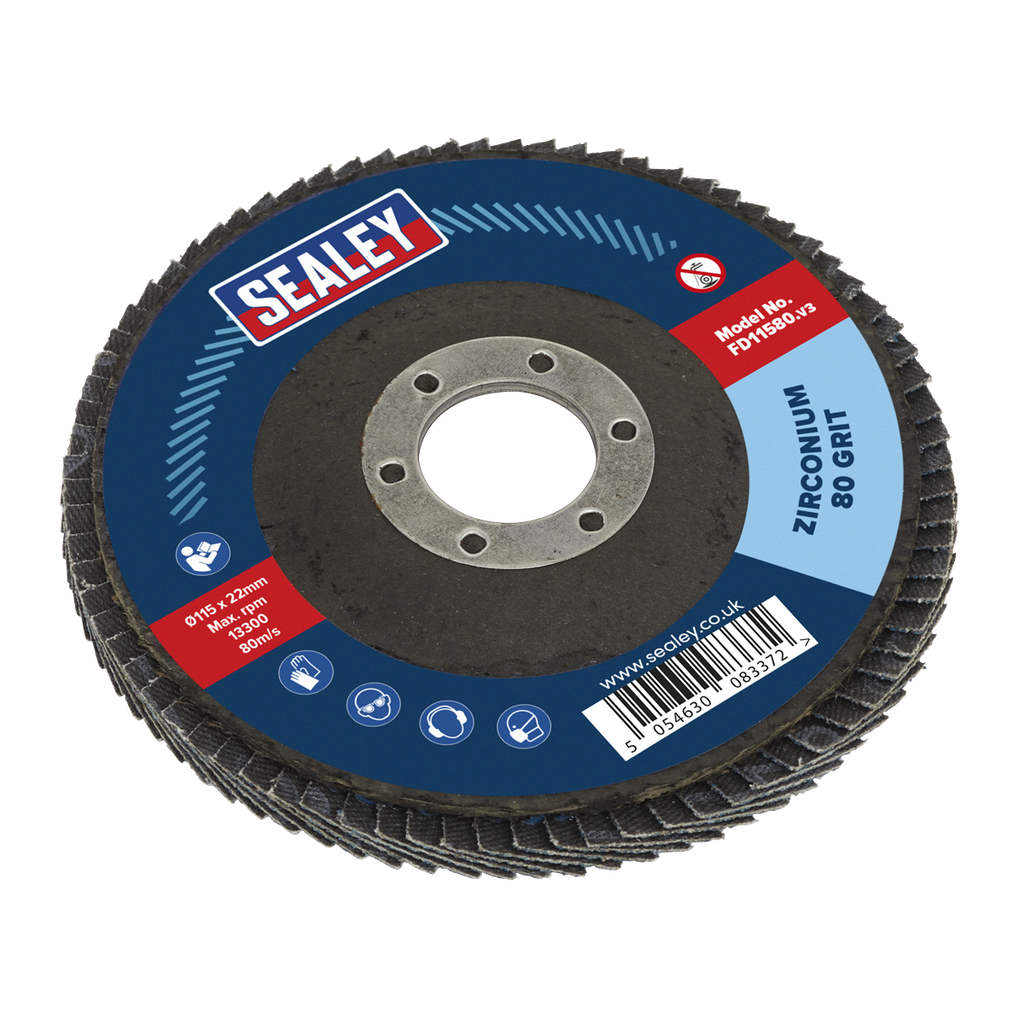 Sealey 115mm Zirconium Flap Disc 80Grit 22mm Bore
