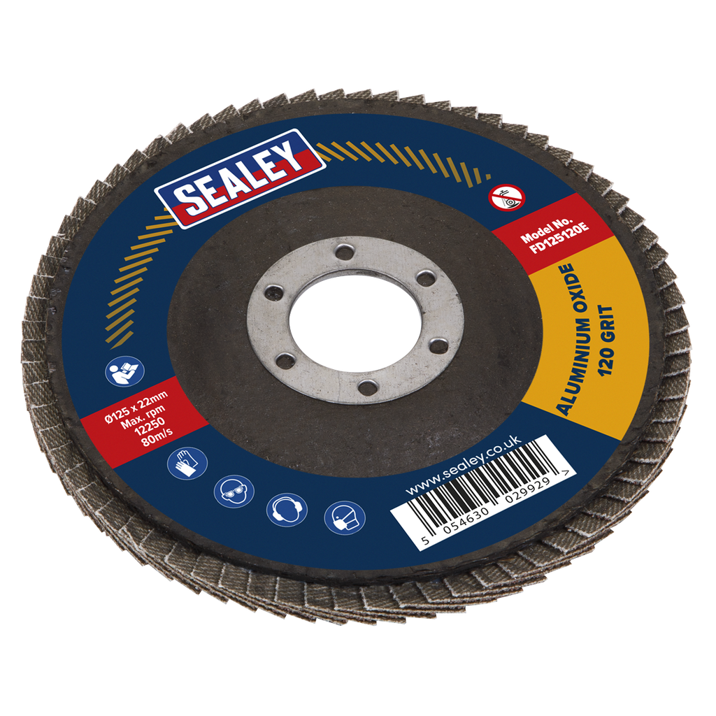 Sealey 125mm Aluminium Oxide Flap Disc 120Grit 22mm Bore
