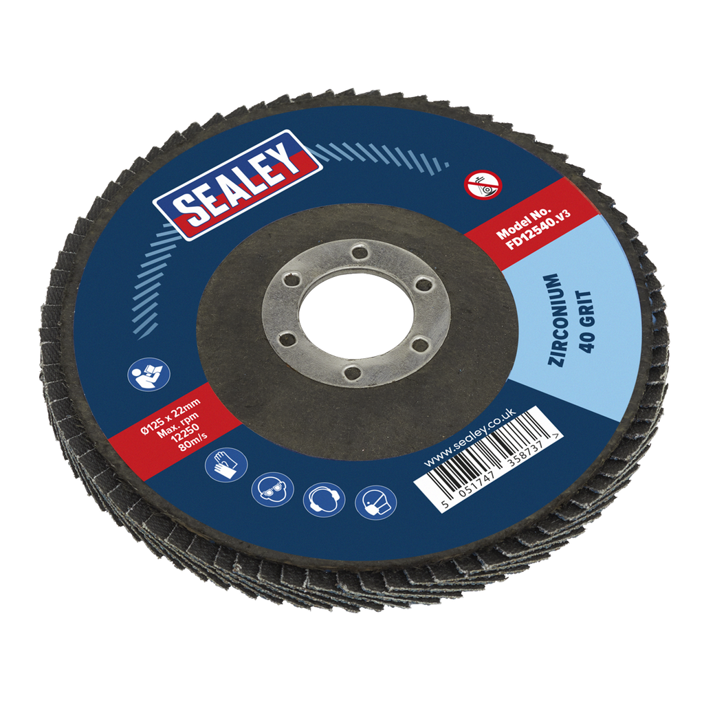 Sealey 125mm Zirconium Flap Disc 40Grit 22mm Bore