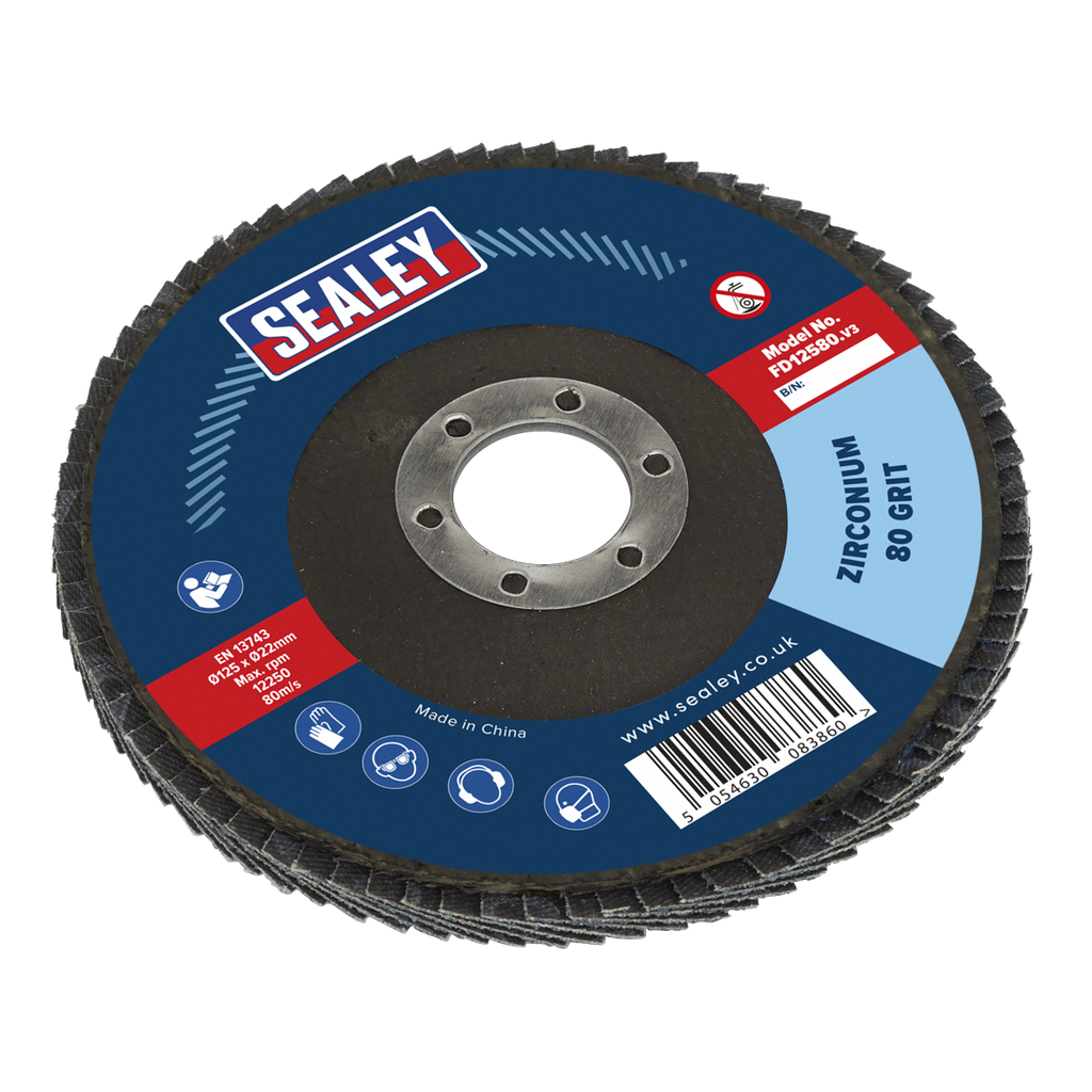 Sealey 125mm Zirconium Flap Disc 80Grit 22mm Bore