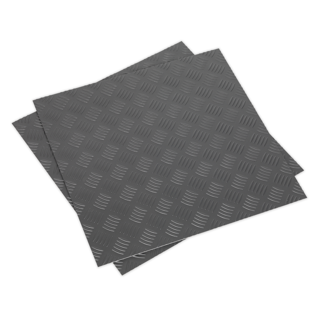 Sealey Vinyl Floor Tile with Peel & Stick Backing Silver Treadplate - Pack of 16