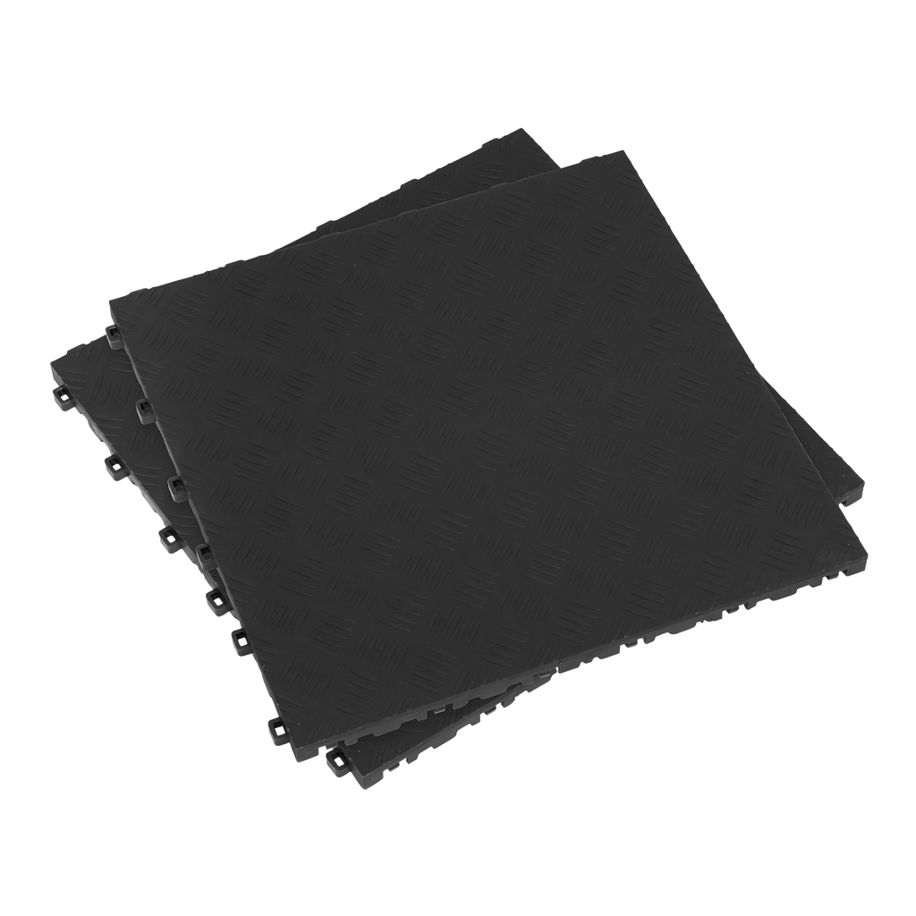Sealey Polypropylene Floor Tile 400 x 400mm, Black Treadplate - Pack of 9