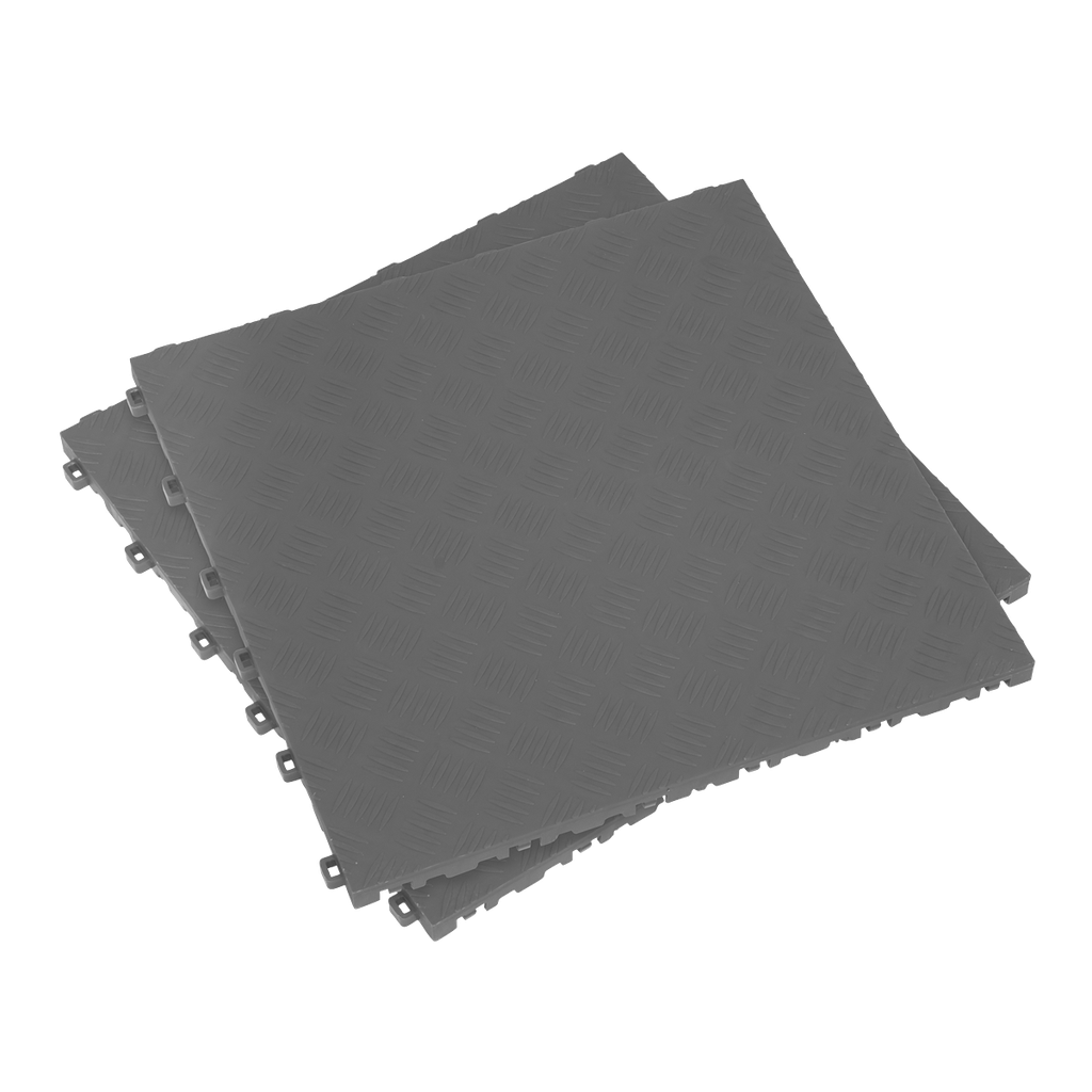Polypropylene Floor Tile 400 x 400mm, Grey Treadplate - Pack of 9