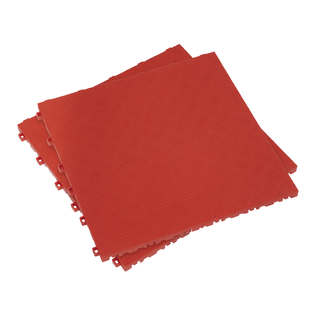 Polypropylene Floor Tile 400 x 400mm, Red Treadplate - Pack of 9