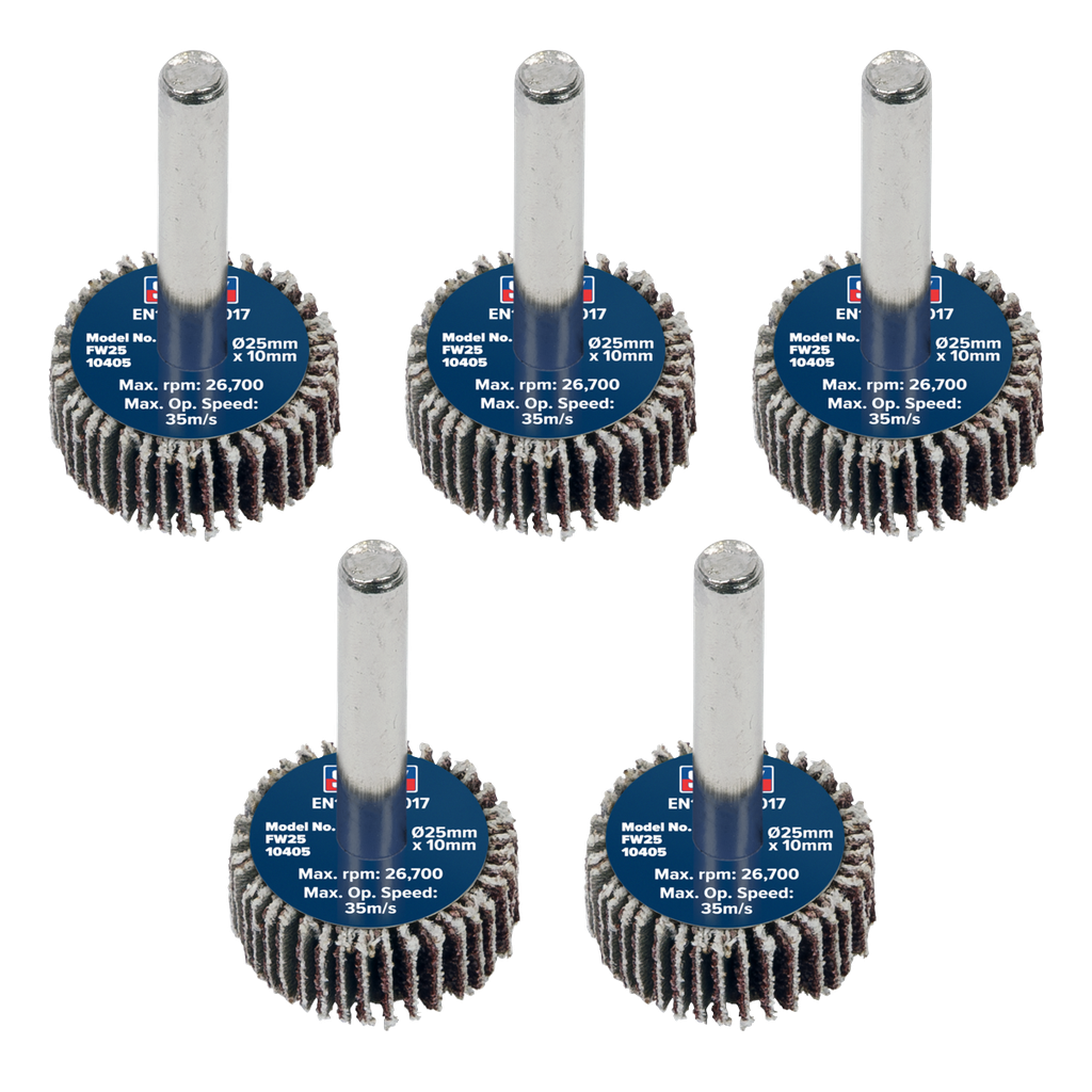 Sealey 25 x 10mm Abrasive Flap Wheel on 6mm Shaft 40Grit - Pack of 5