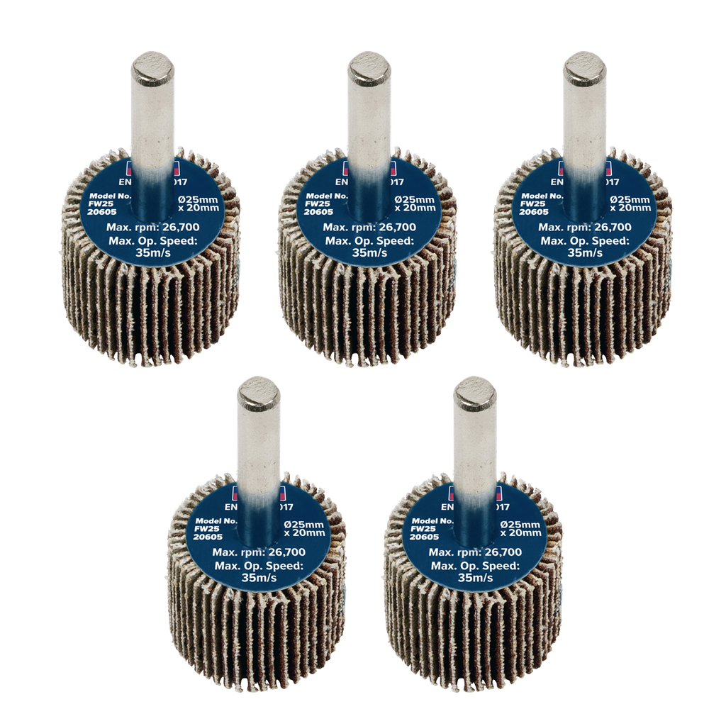 Sealey 25 x 20mm Abrasive Flap Wheel on 6mm Shaft 60Grit - Pack of 5