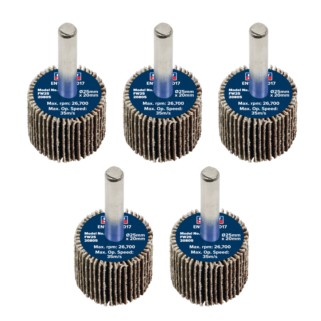 Sealey 25 x 20mm Abrasive Flap Wheel on 6mm Shaft 80Grit - Pack of 5