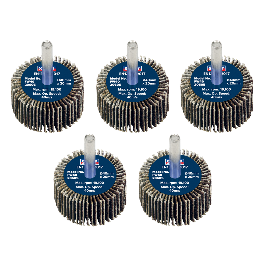 Sealey 40 x 20mm Abrasive Flap Wheel on 6mm Shaft 60Grit - Pack of 5