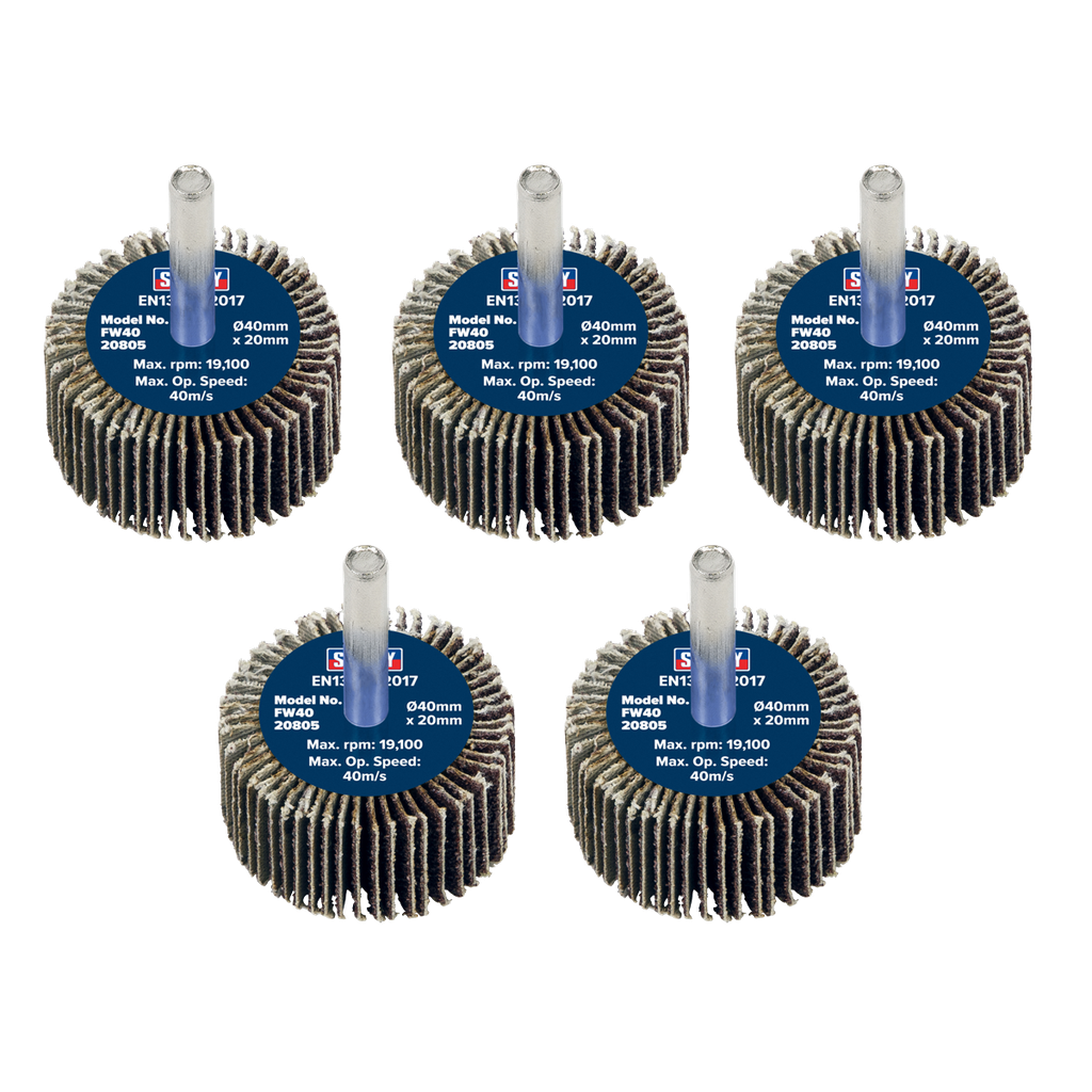 Sealey 40 x 20mm Abrasive Flap Wheel on 6mm Shaft 80Grit - Pack of 5