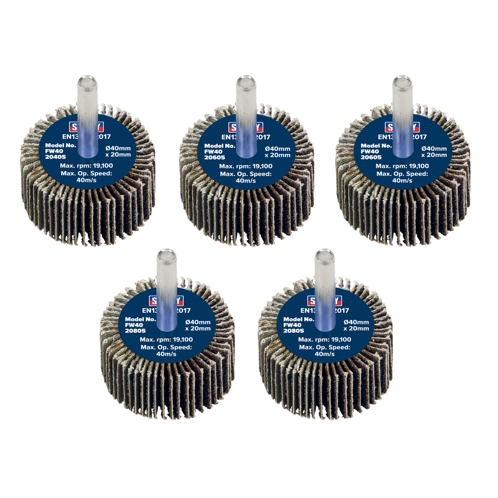 Sealey 40 x 20mm Abrasive Flap Wheel on 6mm Shaft Assorted Grit - Pack of 5