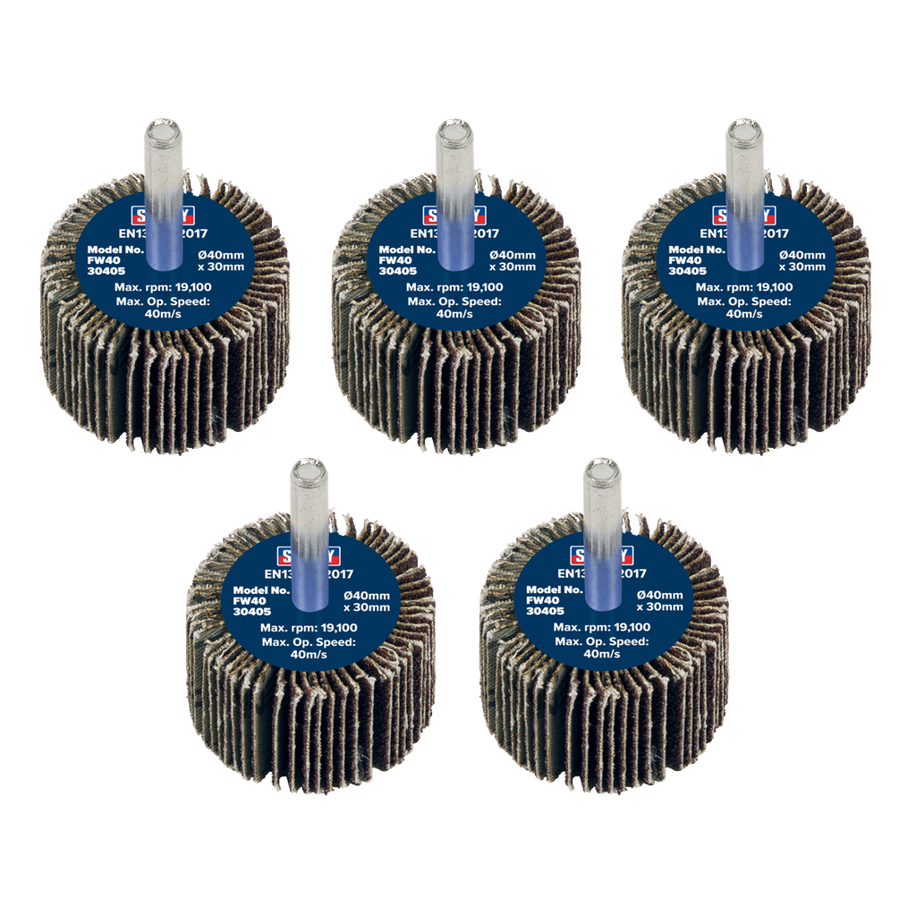 Sealey 40 x 30mm Abrasive Flap Wheel on 6mm Shaft 40Grit - Pack of 5