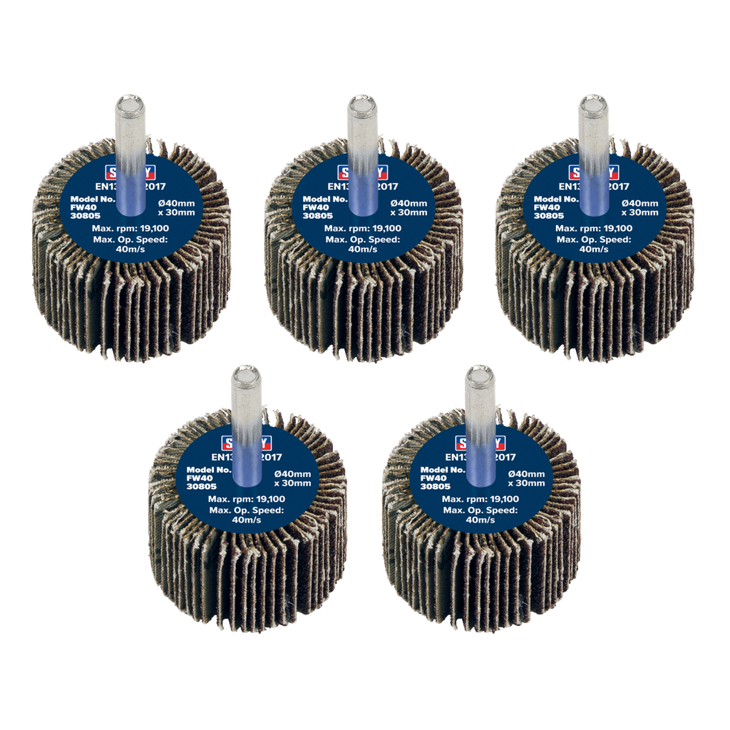 Sealey 40 x 30mm Abrasive Flap Wheel on 6mm Shaft 80Grit - Pack of 5