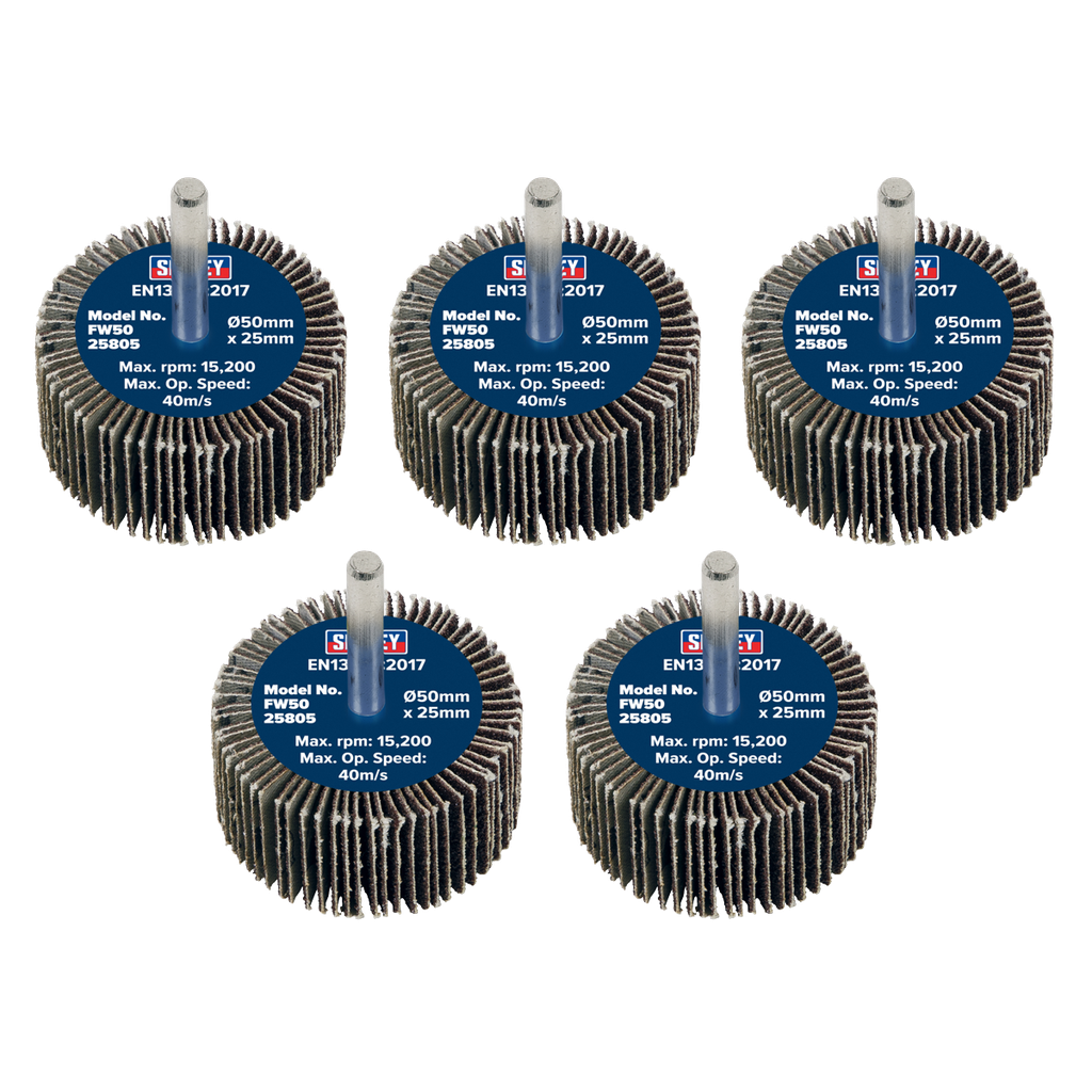 Sealey 50 x 25mm Abrasive Flap Wheel on 6mm Shaft 80Grit - Pack of 5