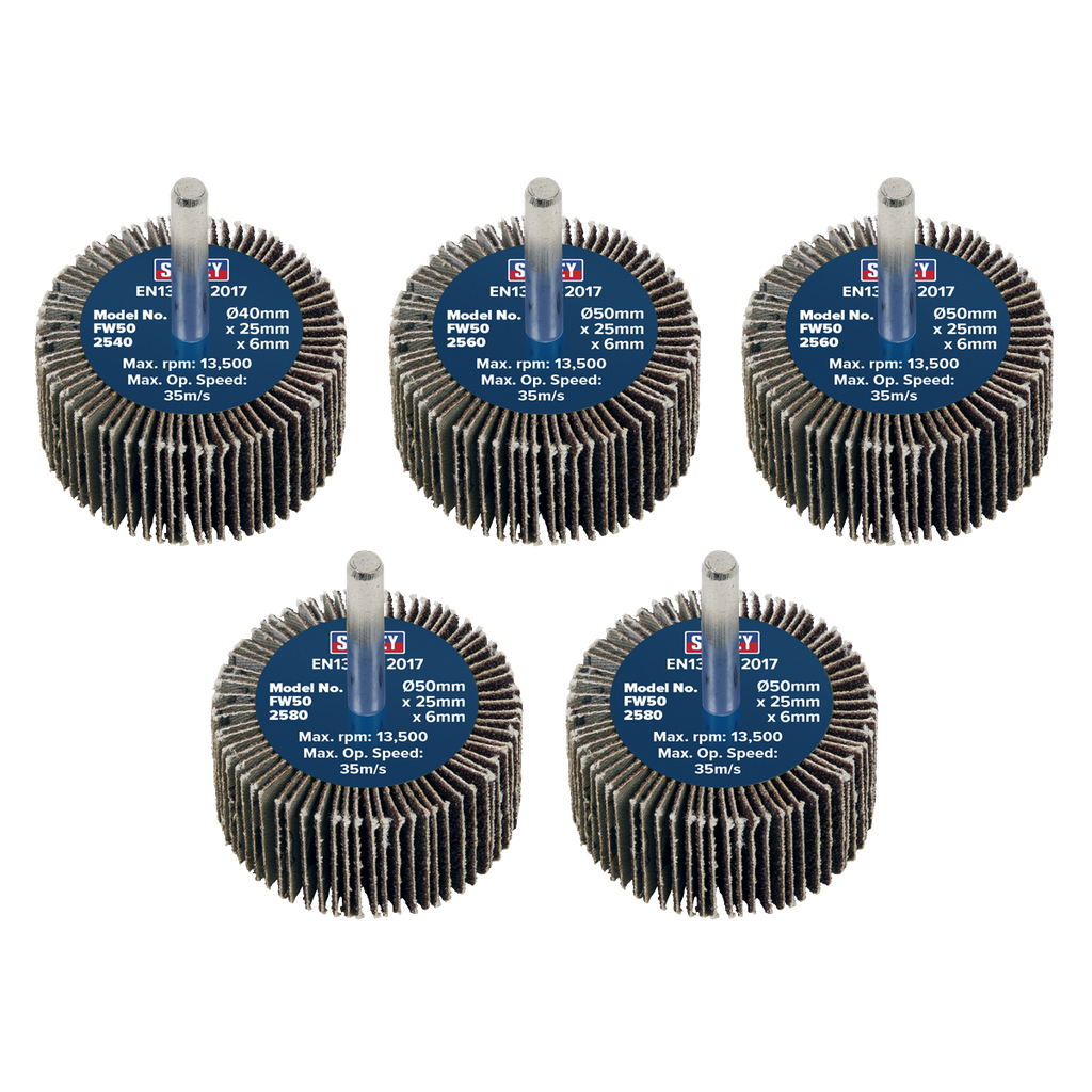 Sealey 50 x 25mm Abrasive Flap Wheel on 6mm Shaft Assorted Grit 