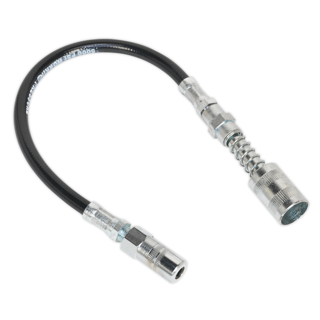 Sealey Flexible Rubber Grease Gun Delivery Hose with 4-Jaw Connector & Quick Release Coupling 300mm